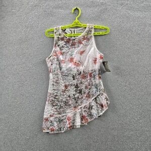 Bebe Women Top XS White Blouse Sheer Floral Lace Sleeveless Romantic NWT